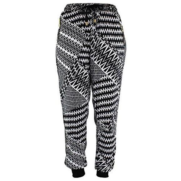 Black & White Geo Chevron Print Jogger Pants - Picture 5 of 8